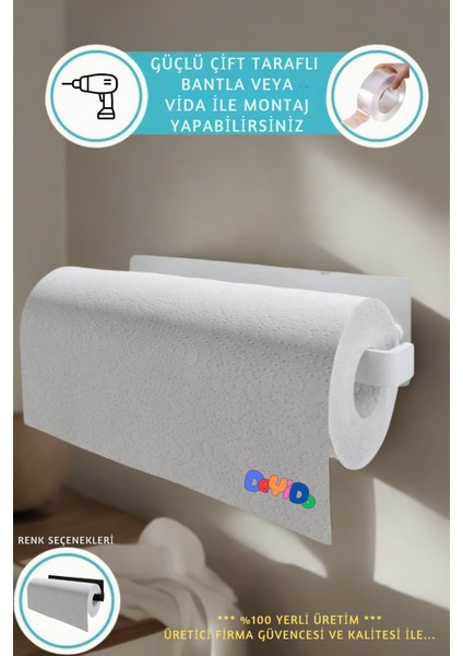 Yapışkanlı Metal Kağıt Havlu Peçetelik Pratik Yapışkanlı Demir Askılık Havluluk Banyo Mutfak Askısı