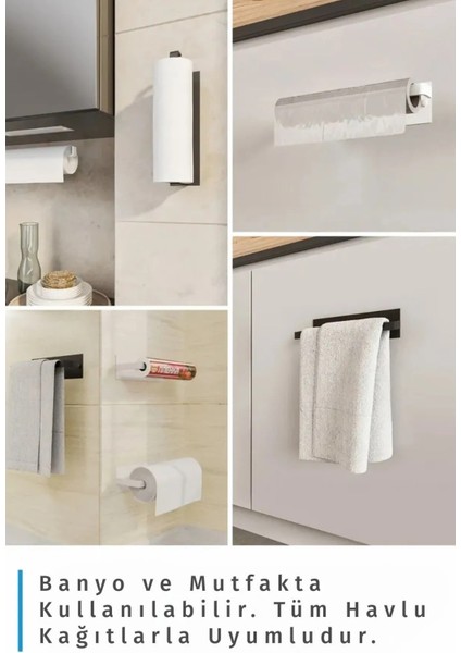 Yapışkanlı Metal Kağıt Havlu Peçetelik Pratik Yapışkanlı Demir Askılık Havluluk Banyo Mutfak Askısı