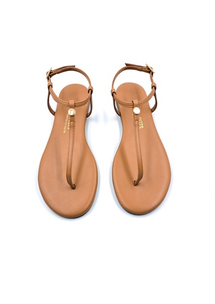 T8014 Camel Renk Parmak Arası Kadın Sandalet