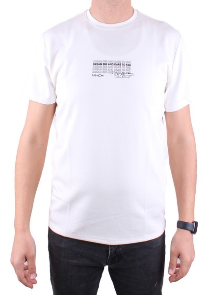 DMG23-211676 Ekru Günlük Bisiklet Yaka Erkek Tişört fiyatları