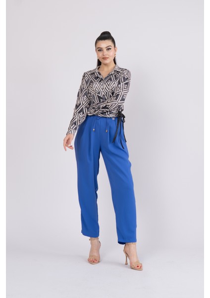 Ön Pile ve Bağcıklı Beli Lastikli Pantolon 30244