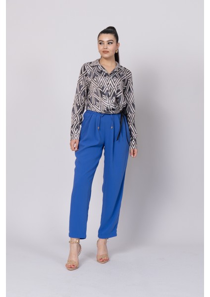 Ön Pile ve Bağcıklı Beli Lastikli Pantolon 30244