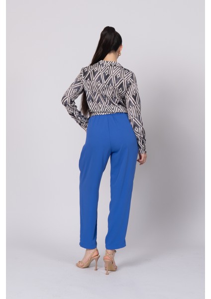 Ön Pile ve Bağcıklı Beli Lastikli Pantolon 30244