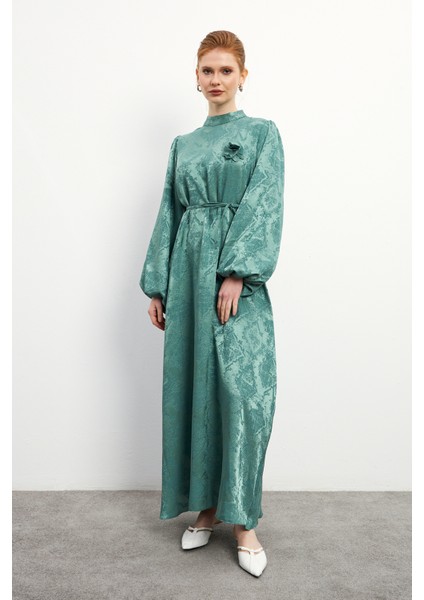 Gül Detaylı Jakar Elbise - Mint fiyatları