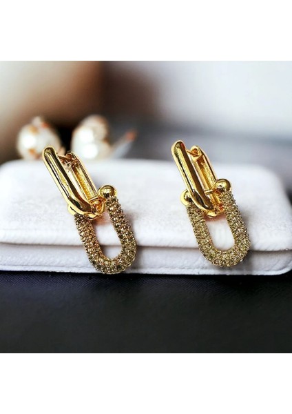 Gold Rengi Zirkon Taşlı Kadın Trend Küpe fiyatları