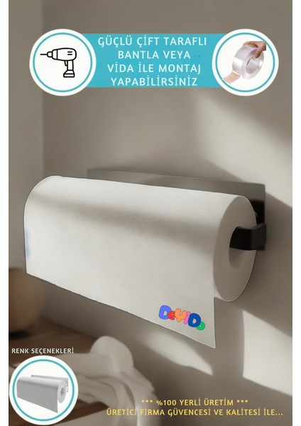 Yapışkanlı Metal Kağıt Havlu Peçetelik Pratik Yapışkanlı Demir Askılık Havluluk Banyo Mutfak Askısı