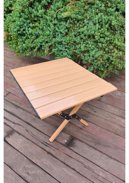Hafif Taşıma Çantalı Katlanır Kamp Piknik Bahçe Masası Ceviz 60 x 60 x 45 cm