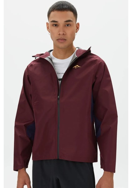 Trail Running Grotex Packable Hoodie Erkek Kapüşonlu Çantaya Dönüşebilen Reflektörlü Koşu Ceketi Bordo