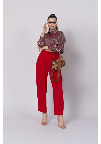 Ön Pile ve Bağcıklı Beli Lastikli Pantolon 30244 modelleri