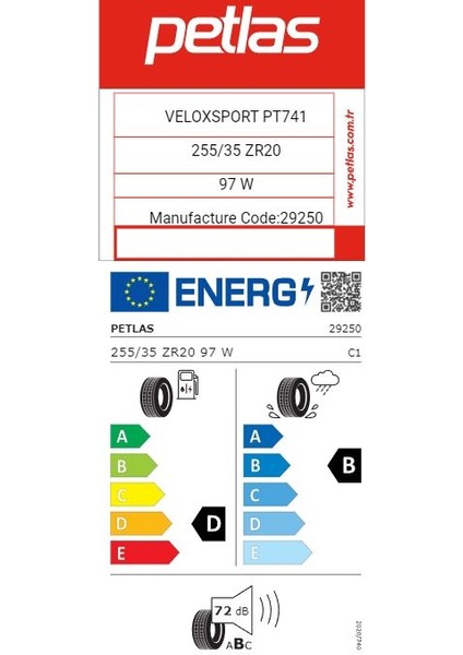 255/35 ZR20 Tl 97W Reınf. Velox Sport PT741 Oto Yaz Lastiği (Üretim Yılı:2025) fiyatları