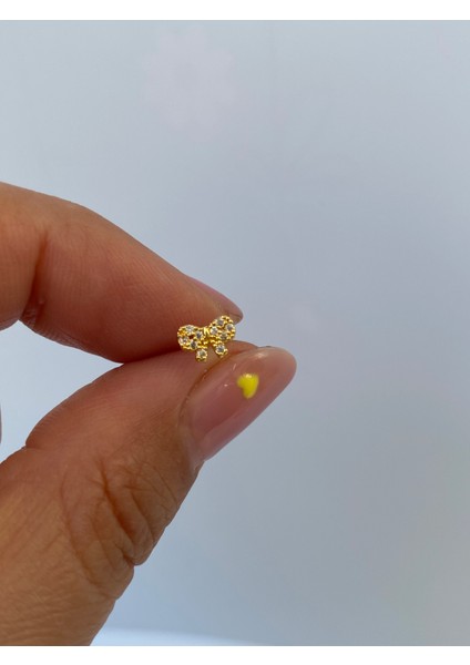 Çelik Zirkon Taşlı Fiyonk Kurdele Piercing Tragus Helix Lob Kıkırdak 8 mm