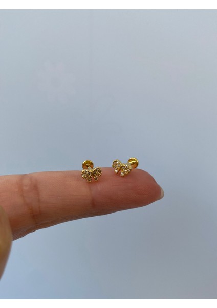 Çelik Zirkon Taşlı Fiyonk Kurdele Piercing Tragus Helix Lob Kıkırdak 8 mm indirimleri