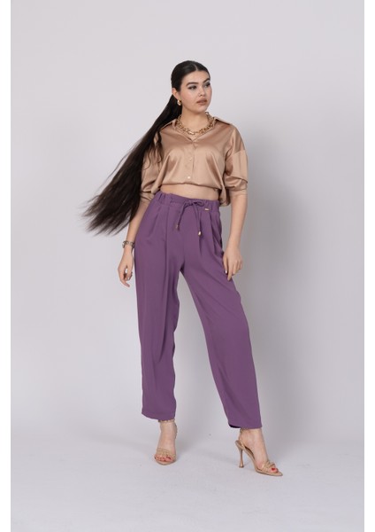 Ön Pile ve Bağcıklı Beli Lastikli Pantolon 30244