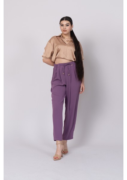 Ön Pile ve Bağcıklı Beli Lastikli Pantolon 30244 modelleri