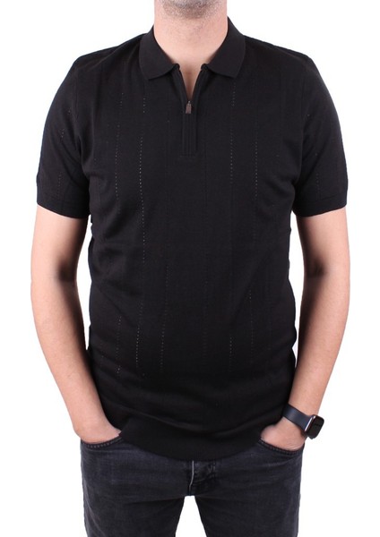 DMG23-511228 Siyah Günlük Fermuarlı Polo Yaka Erkek Tişört fiyatları