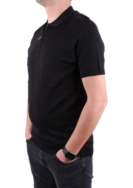 DMG23-511228 Siyah Günlük Fermuarlı Polo Yaka Erkek Tişört modelleri