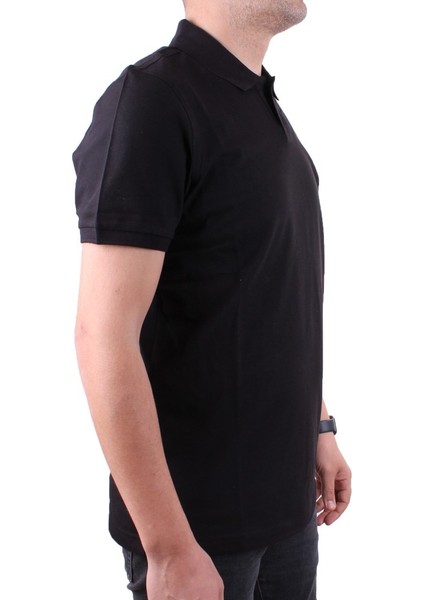 DMG23-231319 Siyah Günlük Yarım Patlı Pike Polo Yaka Erkek Tişört