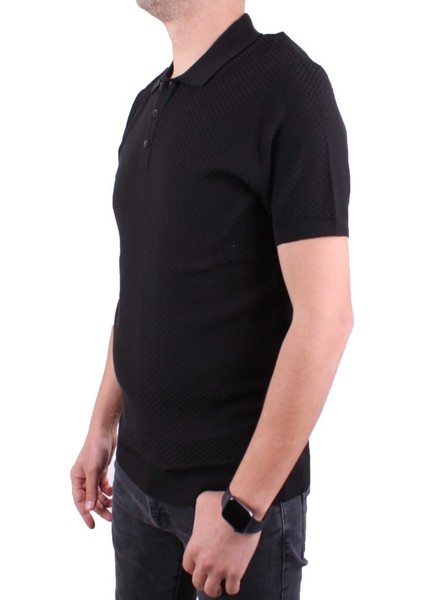 DMG23-511231 Siyah Günlük Polo Yaka Erkek Tişört modelleri