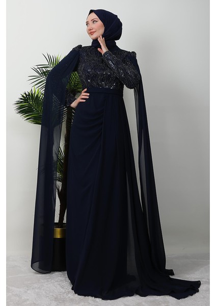 Münteha Tesettür Abiye Lacivert