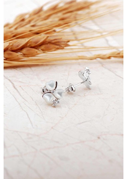 Sedef Taşlı Rodumlu Yonca Mini Gümüş Küpe 7281