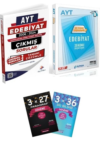 Supara + Dizgi 2025 Ayt Edebiyat Çıkmış Sorular + 20 Konu Deneme + Anla Kazan Deneme 4 Lü Set