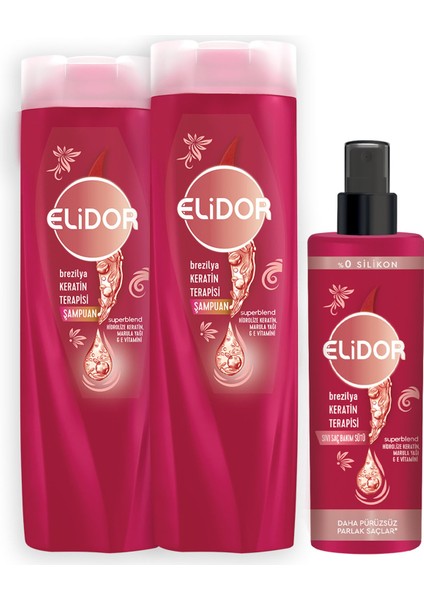 Şaç Bakım Şampuanı Brezilya Keratin Terapisi 400 ml x 2 - Sıvı Saç Bakım Sütü 200 ml x 1