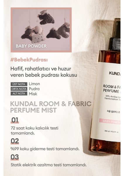 Oda ve Kumaş Kokusu KUNDAL Room & Fabric Perfume Mist (Baby Powder) 300 ml fiyatları