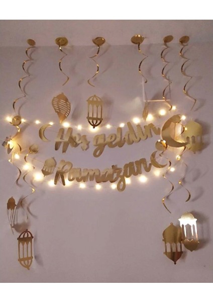 10'lu Tavan Süs ve Hoşgeldin Ramazan Bannner ve LED Işık Ramazan Süsü Ev Süsleme modelleri