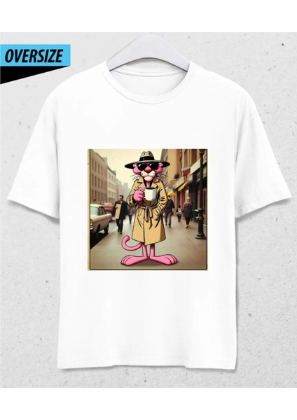 Pink Panther Chasing Oversize Tişört Beyaz