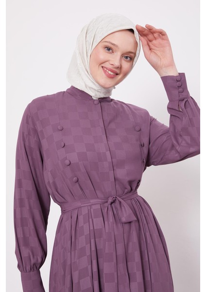 Mürdüm Dama Desen Ferace