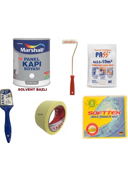 • Marshall Solvent (Tiner) Bazlı Amerikan Panel Kapı Boyası 2.5 Lt –6 Parça Set - BEYAZ