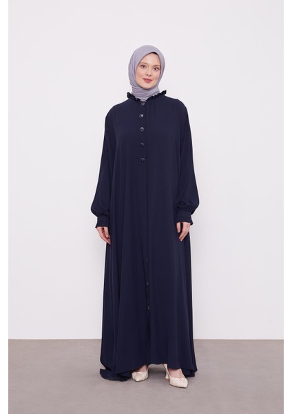 Lacivert Yakası Fırfır Detaylı Ferace