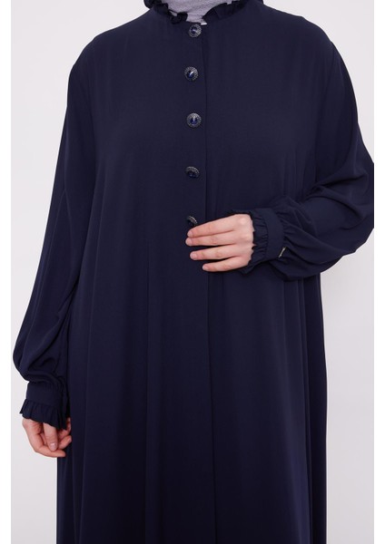 Lacivert Yakası Fırfır Detaylı Ferace indirimleri