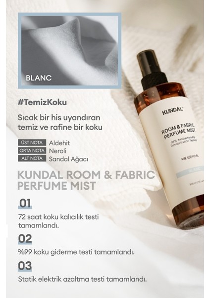 Oda ve Kumaş Kokusu Kundal Room & Fabric Perfume Mist (Blanc)