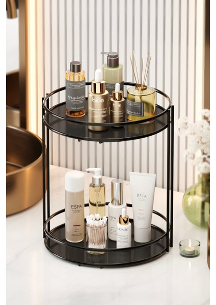 Çok Amaçlı 2 Katlı Metal Organizer, Siyah, Banyo ve Takı Düzenleyici fırsatları