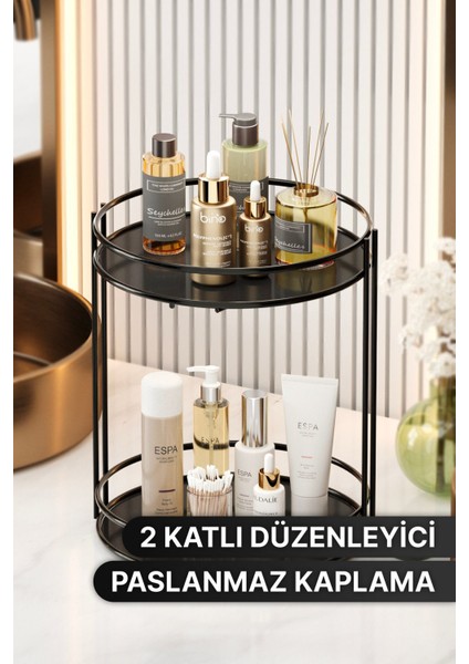 Çok Amaçlı 2 Katlı Metal Organizer, Siyah, Banyo ve Takı Düzenleyici indirimleri