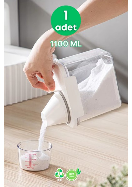 1 Adet Sızdırmaz Depolama Sıvı Toz Deterjan Erzak Saklama Kutusu- Ölçekli Deterjan Kutusu 1100 ml