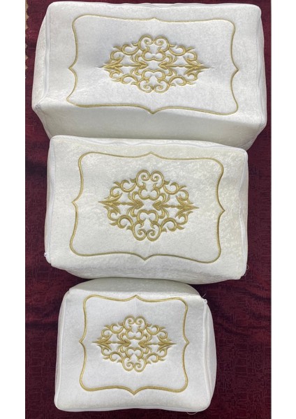 Kadife 3'lü Bej Çeyizlik Set, Şık ve Zarif Tasarım