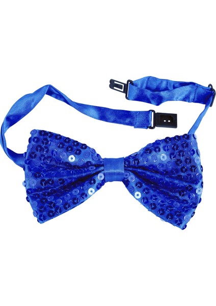 Gece Işıltısı Mavi Payetli Pullu Papyon 7x2 cm (3791)