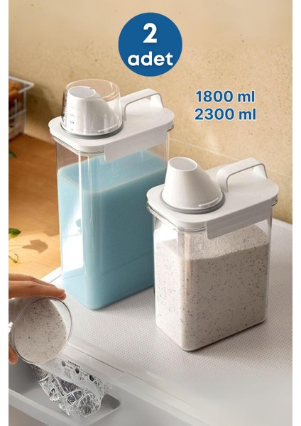 2 Li Sızdırmaz Depolama Sıvı Toz Deterjan Erzak Saklama Kutusu- Ölçekli Kap 1800 ML 2300 ML