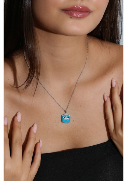 Kadın 925 Ayar Gümüş Zirkon Taşlı Mineli Göz Kolye