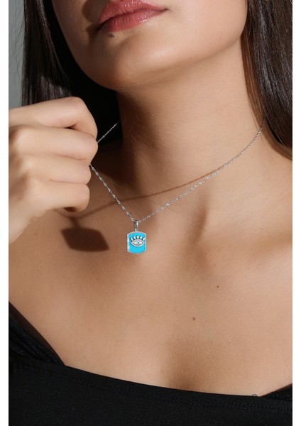 Kadın 925 Ayar Gümüş Zirkon Taşlı Mineli Göz Kolye fiyatları