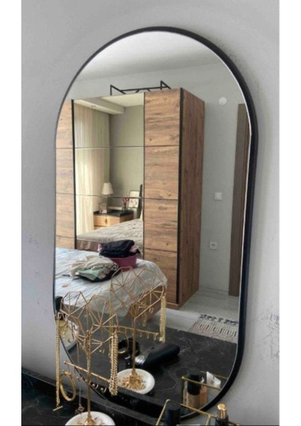 Şık Oval Siyah Ayna 92x51cm Ahşap Çerçeve ile Zarif Dekorasyon Parçası