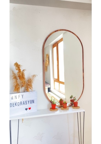 Oval ahşap dekoratif ayna, kahverengi, 92x51 cm