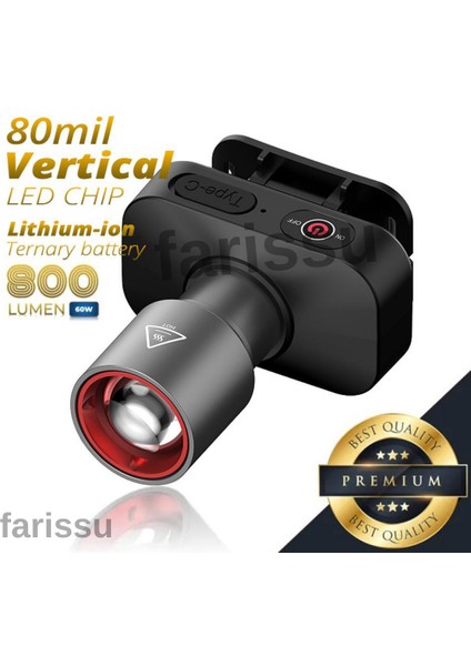 WH-2102 Şarjlı Kafa Feneri - 10W, 1200 Lümen, Zoom Fonksiyonlu, C Tipi Şarjlı