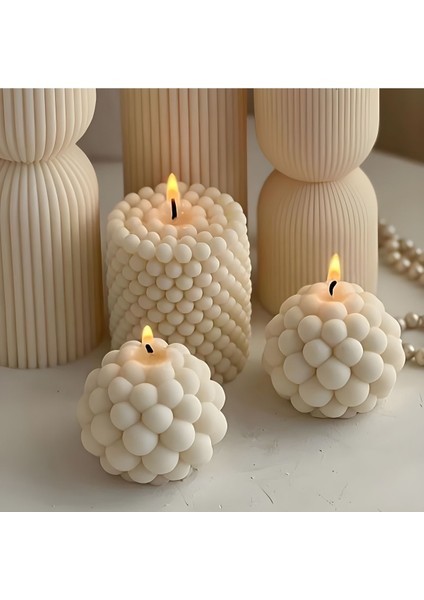 2 Li Dekoratif Top Bubble Mum Vanilya Kokulu ( Mum Ölçüsü 5X5CM)