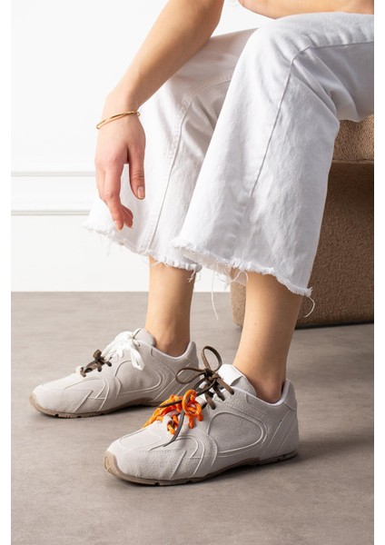 Wanca Kadın Sneakers Çift Renk Bağcıklı Spor Ayakkabı Açık Gri Süet