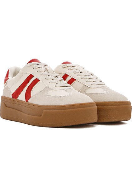 Kadın Bej Bağcıklı Kalın Tabanlı Sneaker 25SFD430714