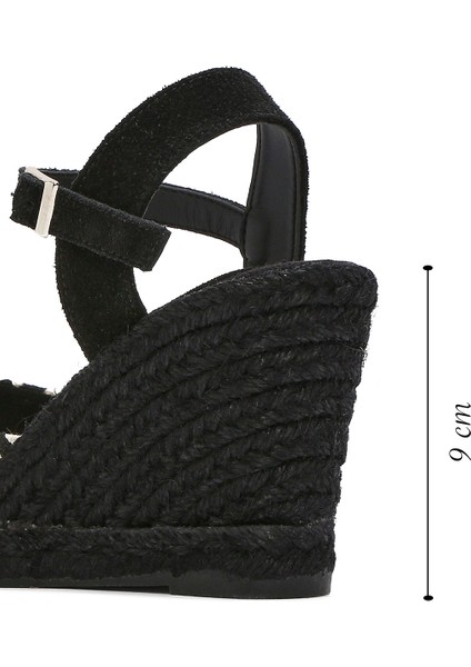 Kastamonu Taş Baskı Kadın Siyah Desenli Dolgu Topuklu Espadril Sandalet 25SFD20846F