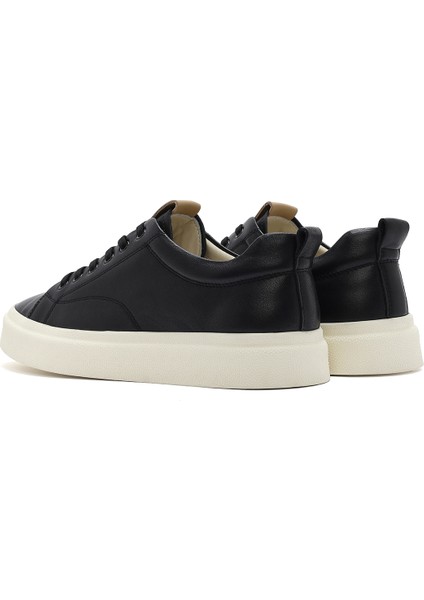Erkek Siyah Bağcıklı Deri Sneaker 25SFD692718